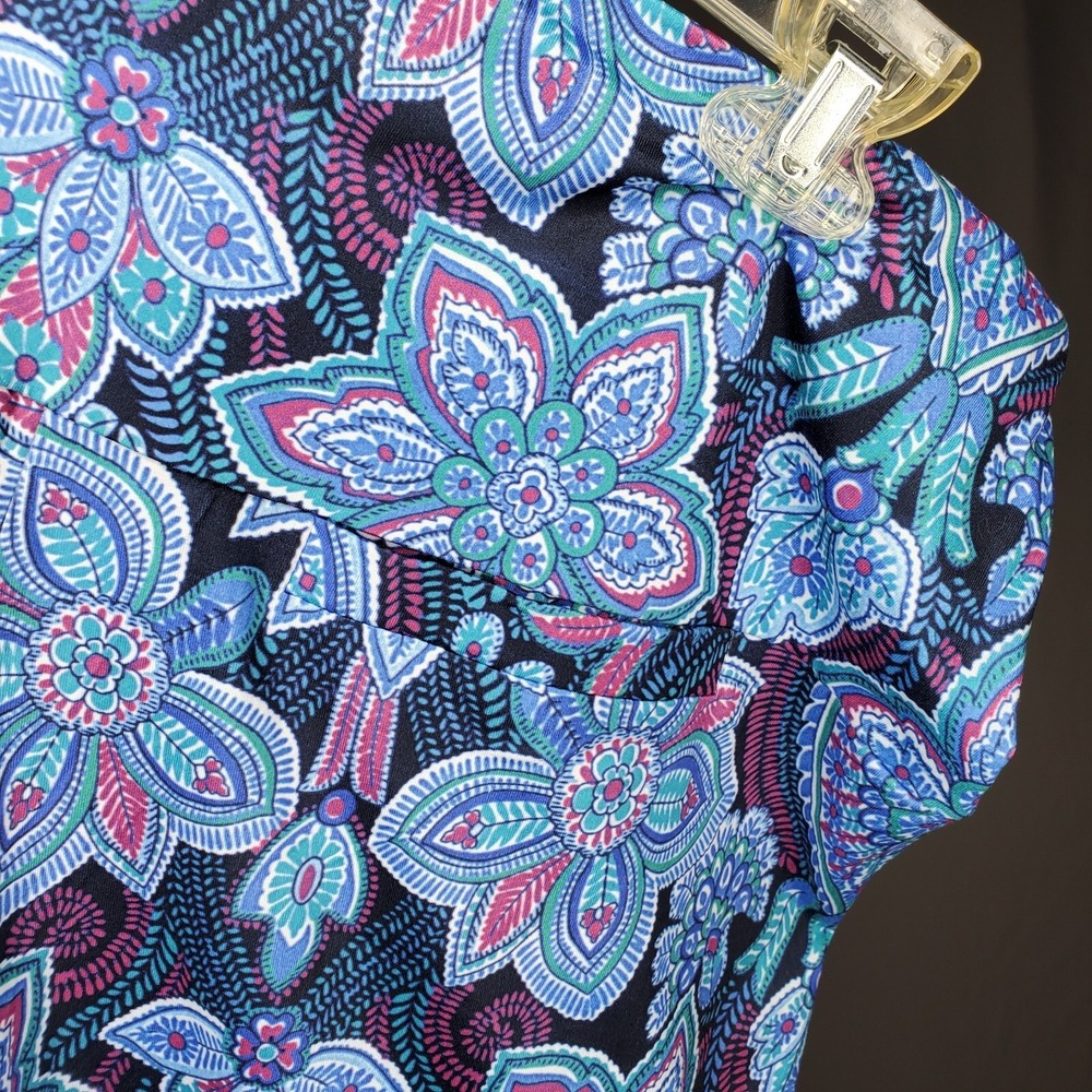 Arolina Wide Leg Pants Womens XL Blue Stretch Floral Paisley Multicolor Pull-On - Picture 11 of 11